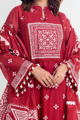 3 Piece Unstitched Embroidered Lacquer Printed Paper Cotton Suit with Lacquer Printed Paper Cotton Dupatta SP-52013
