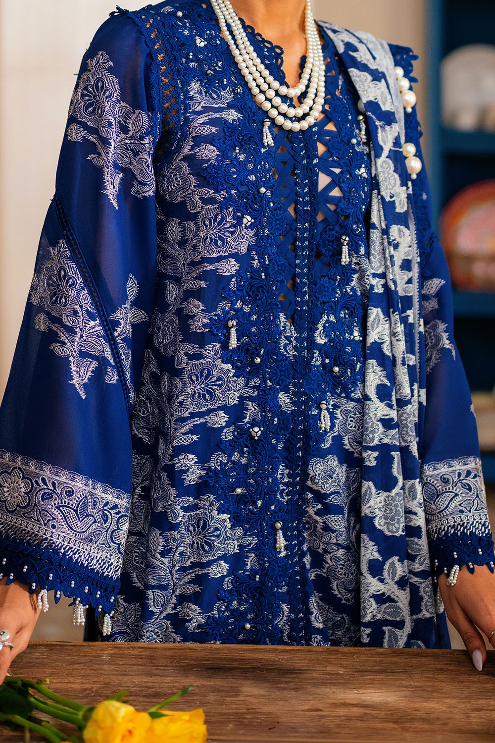 3 Piece Unstitched Embroidered Swiss Voile Suit with Lacquer Printed Chiffon Dupatta LSV-52001