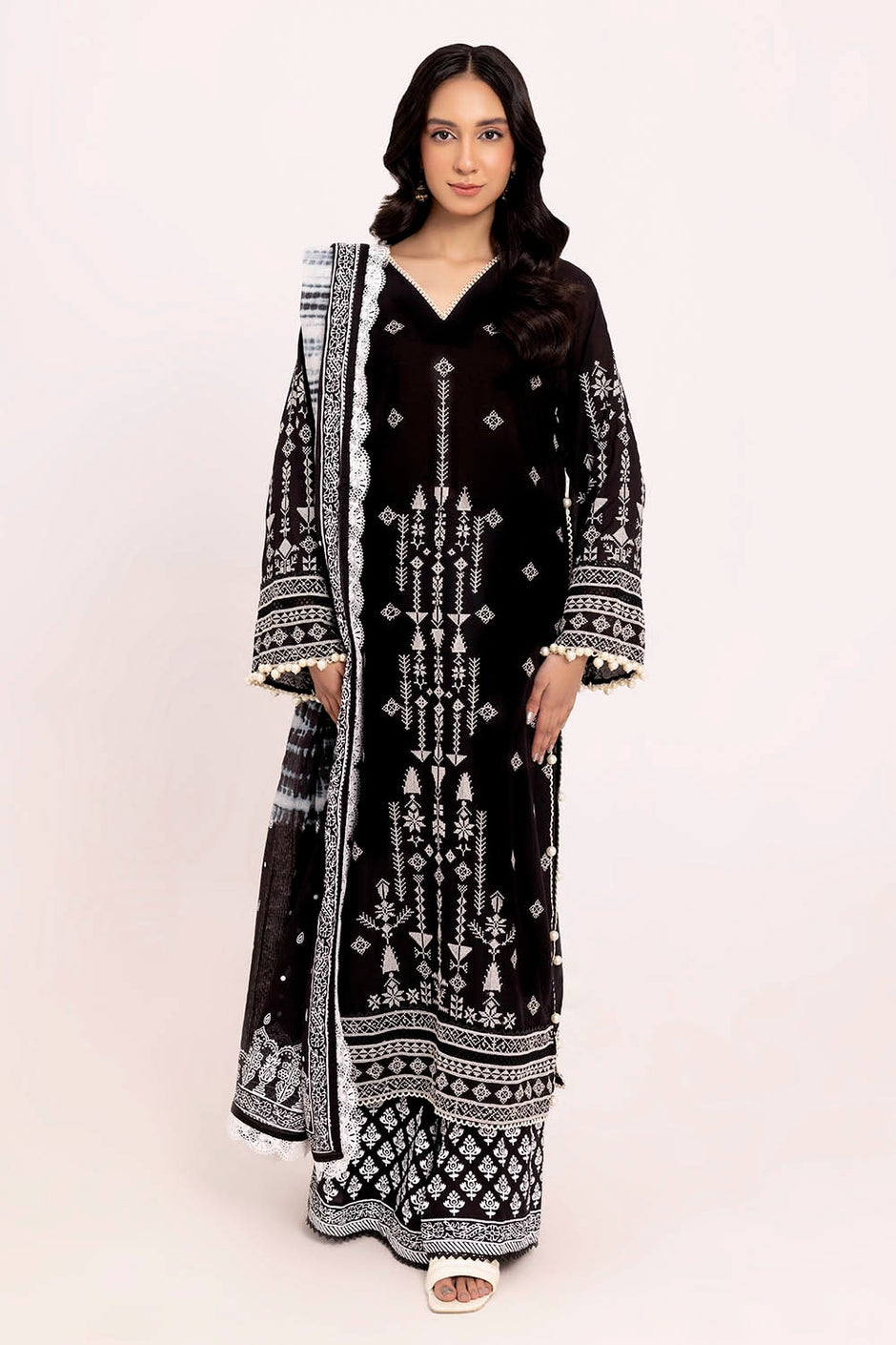 3 Piece Unstitched Embroidered Lawn Suit with Lacquer Printed Denting Lawn Dupatta DN-52017