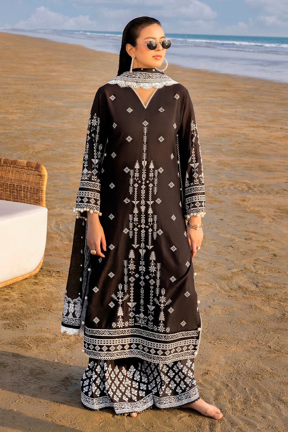 3 Piece Unstitched Embroidered Lawn Suit with Lacquer Printed Denting Lawn Dupatta DN-52017