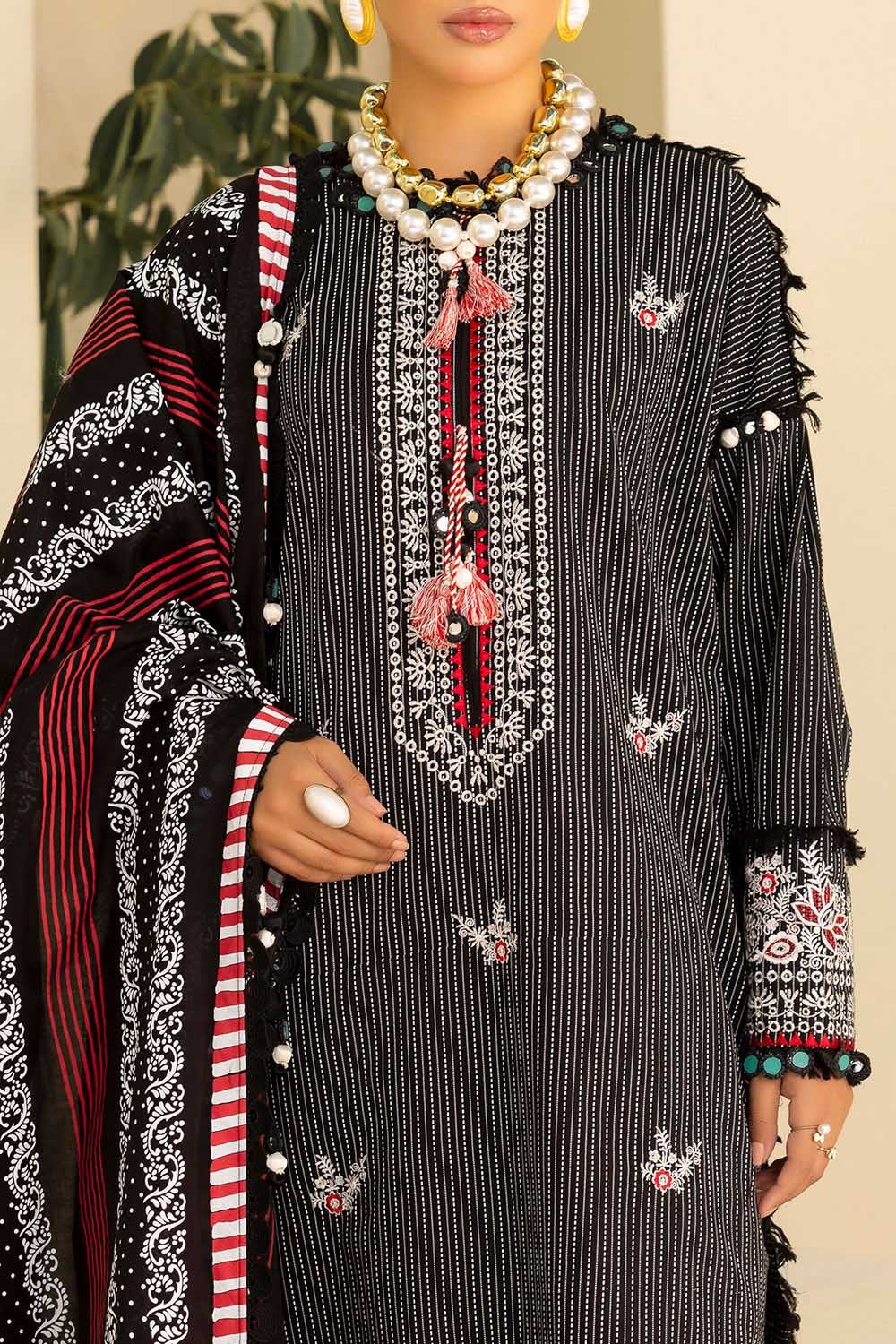 3 Piece Unstitched Embroidered Lacquer Printed Lawn Suit with Lacquer Printed Lawn Dupatta CL-52392