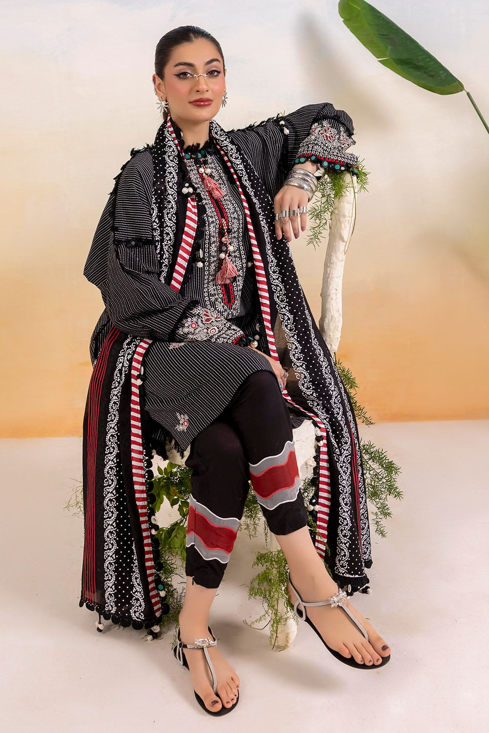 3 Piece Unstitched Embroidered Lacquer Printed Lawn Suit with Lacquer Printed Lawn Dupatta CL-52392