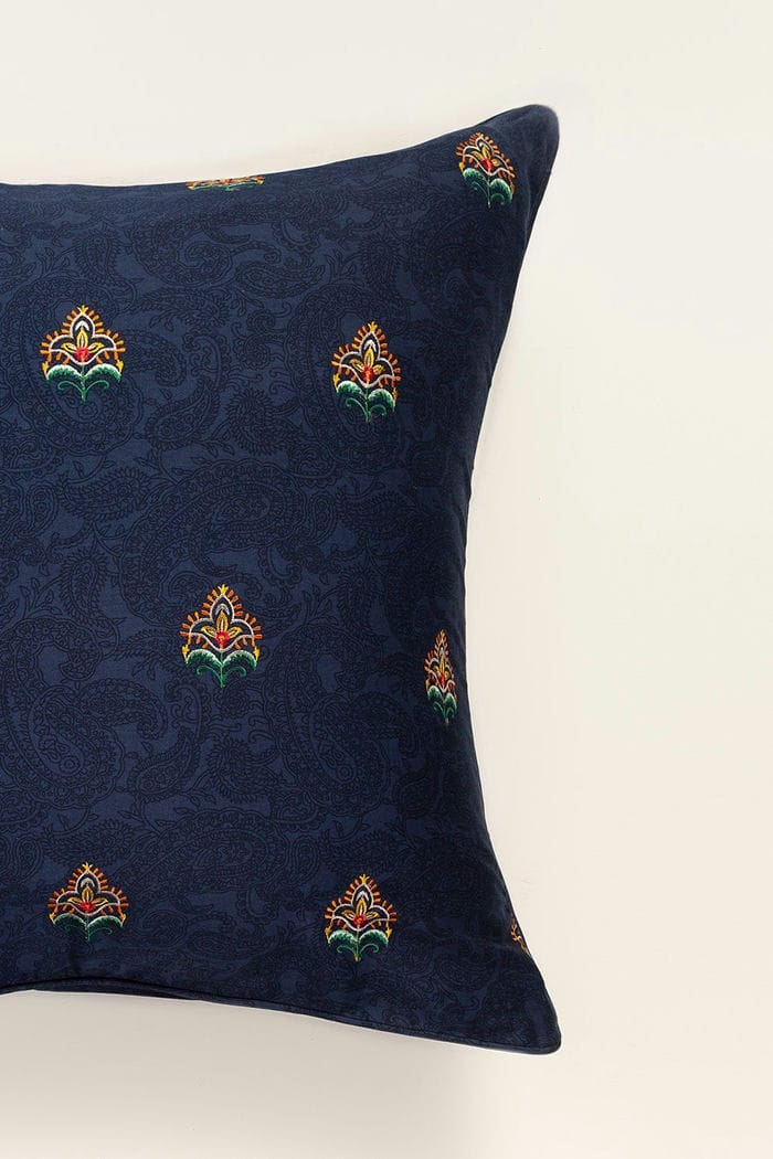 Lapis Blue Embroidered T-200 Euro Sham Cushion Cover
