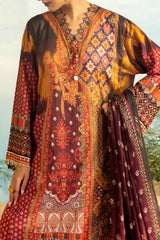 3 Piece Unstitched Printed Embroidered Lawn Suit with Printed Chiffon Dupatta MFL-42011
