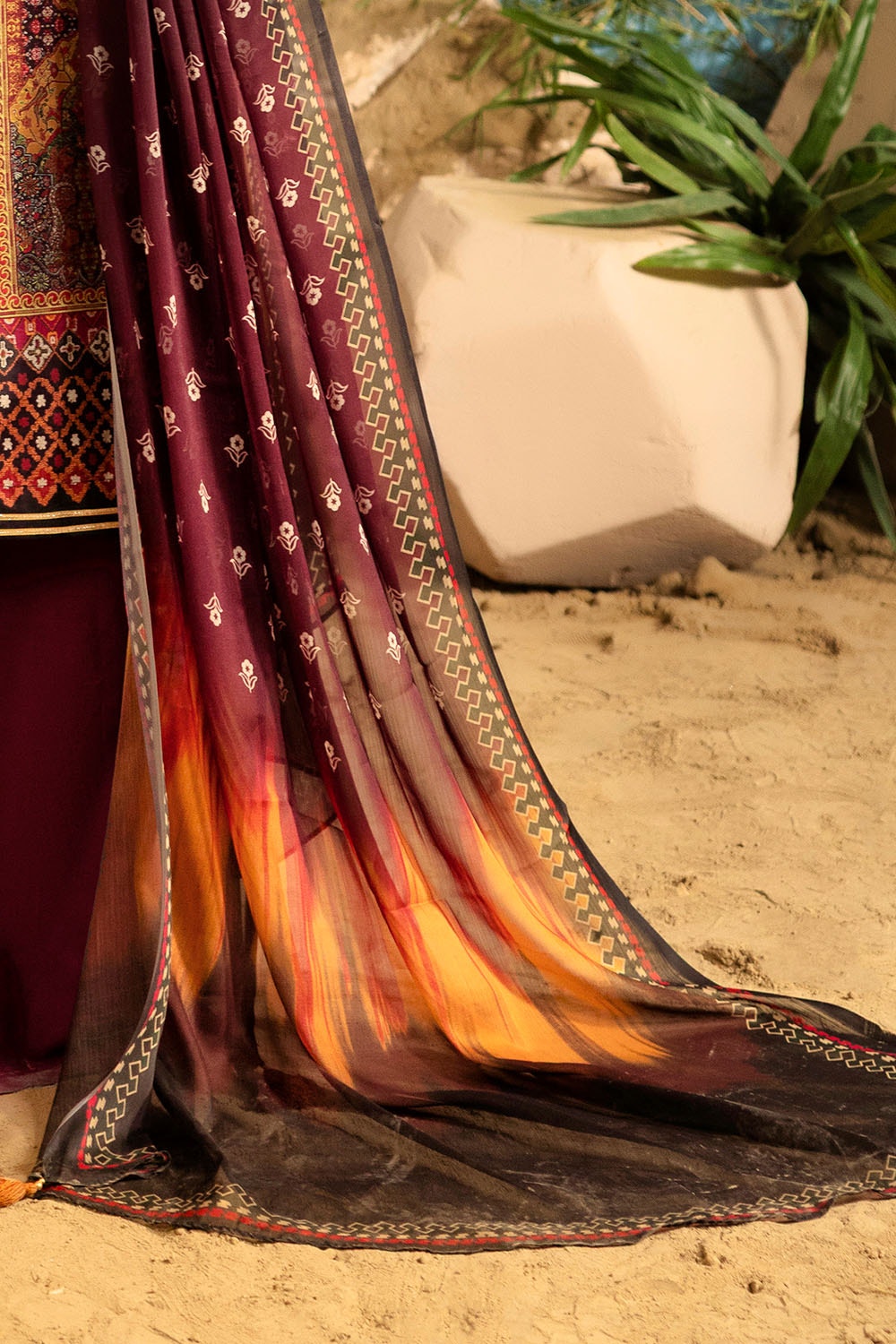 3 Piece Unstitched Printed Embroidered Lawn Suit with Printed Chiffon Dupatta MFL-42011