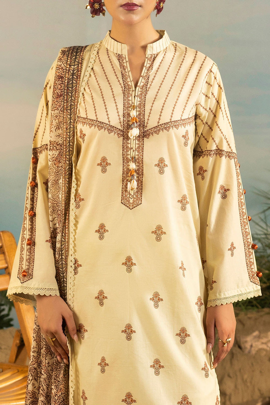3 Piece Unstitched Printed Lawn Suit with Printed Chiffon Dupatta MFL-42012