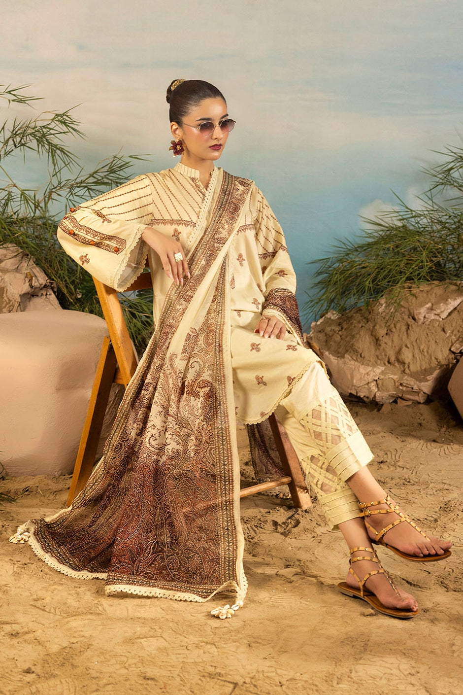 3 Piece Unstitched Printed Lawn Suit with Printed Chiffon Dupatta
