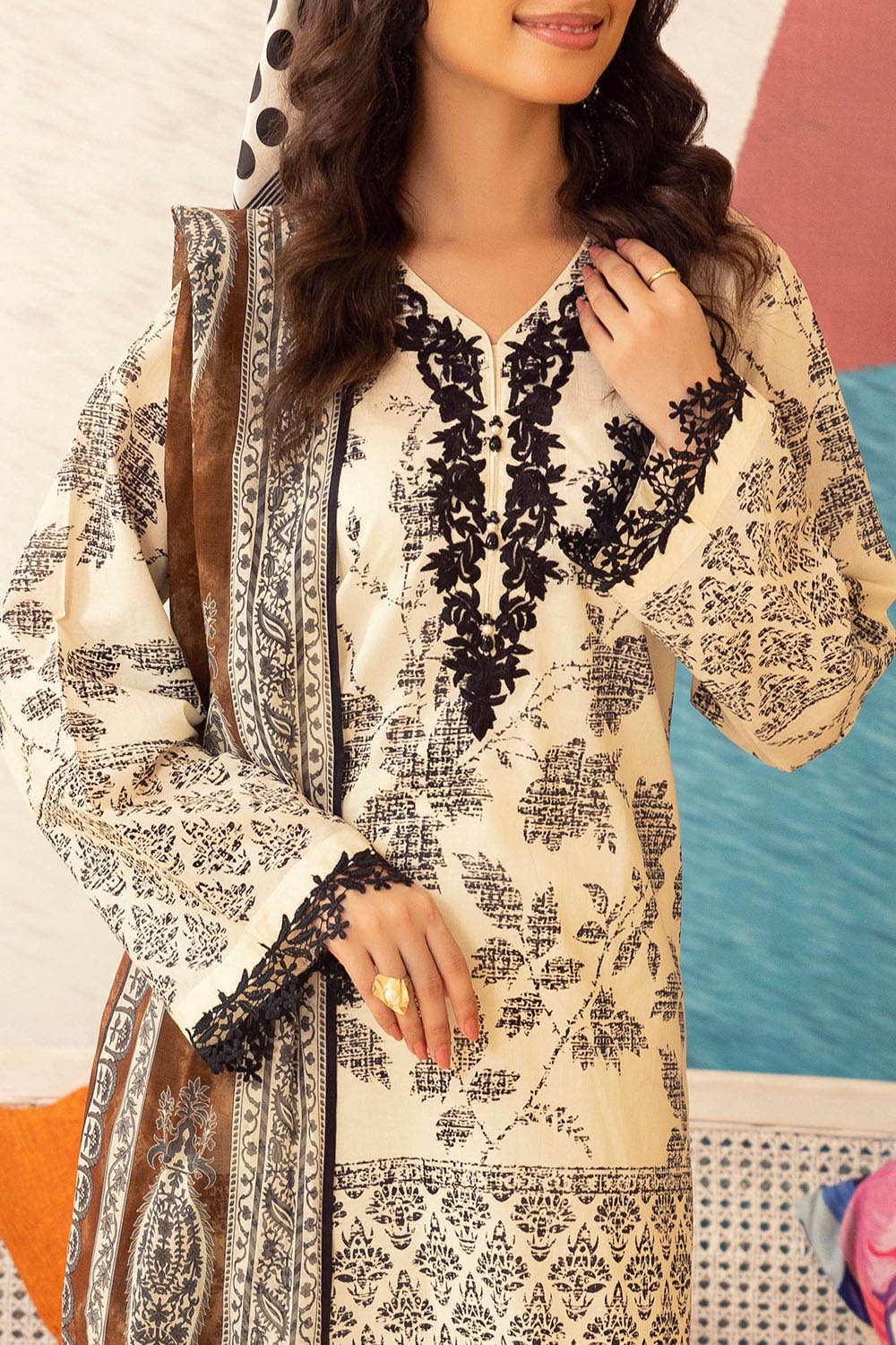 3 Piece Unstitched Printed Embroidered Lawn Suit ML-42021