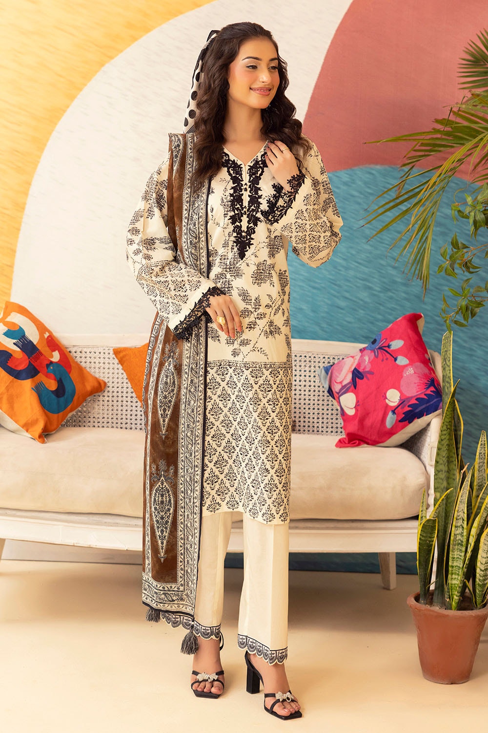3 Piece Unstitched Printed Embroidered Lawn Suit ML-42021