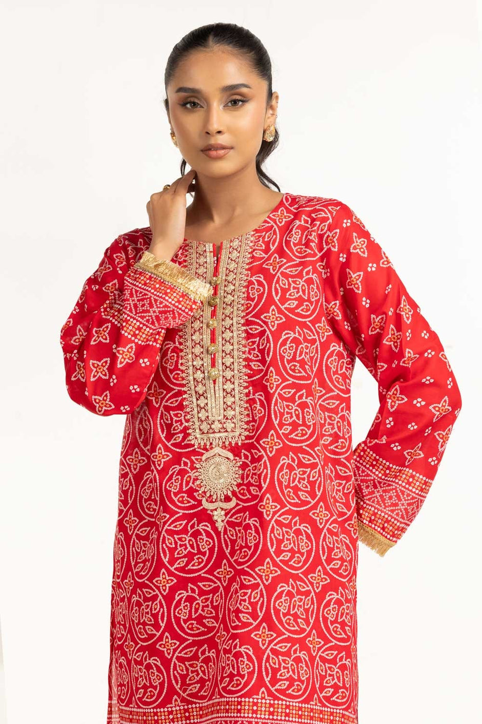 Lawn Gold Printed Shirt And Shalwar With Embroidered