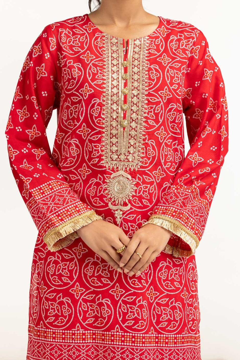 Lawn Gold Printed Shirt And Shalwar With Embroidered