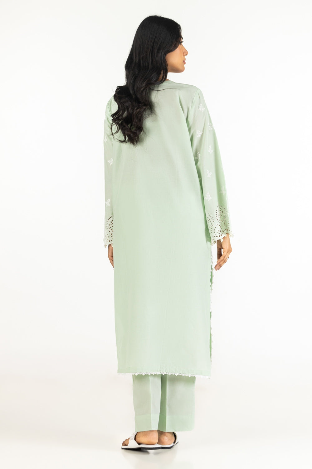 Lawn Schiffli Embroidered Shirt And Dyed Trouser IUSTTS-637