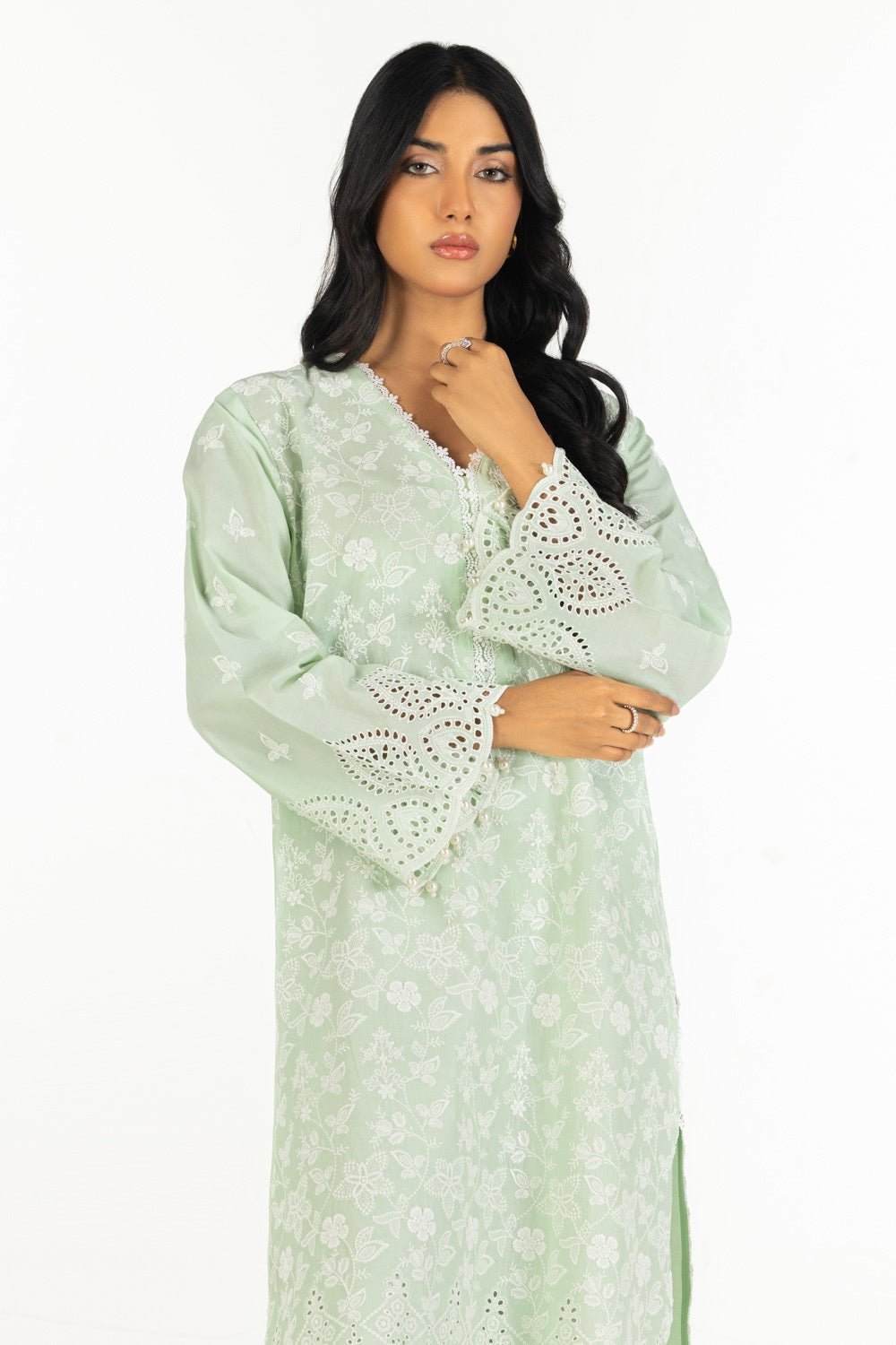 Lawn Schiffli Embroidered Shirt And Dyed Trouser IUSTTS-637