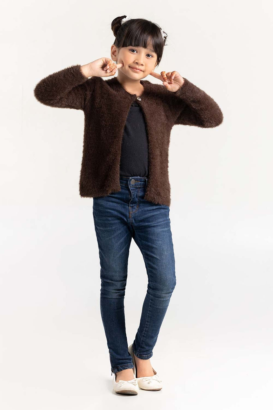 Dark Brown Feather Yarn Front Open Cardigan SWK-FW21-106