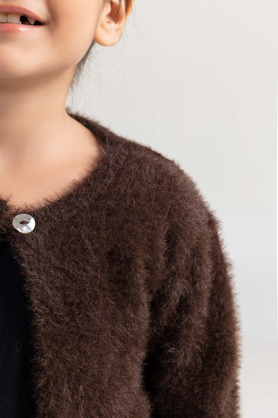 Dark Brown Feather Yarn Front Open Cardigan SWK-FW21-106