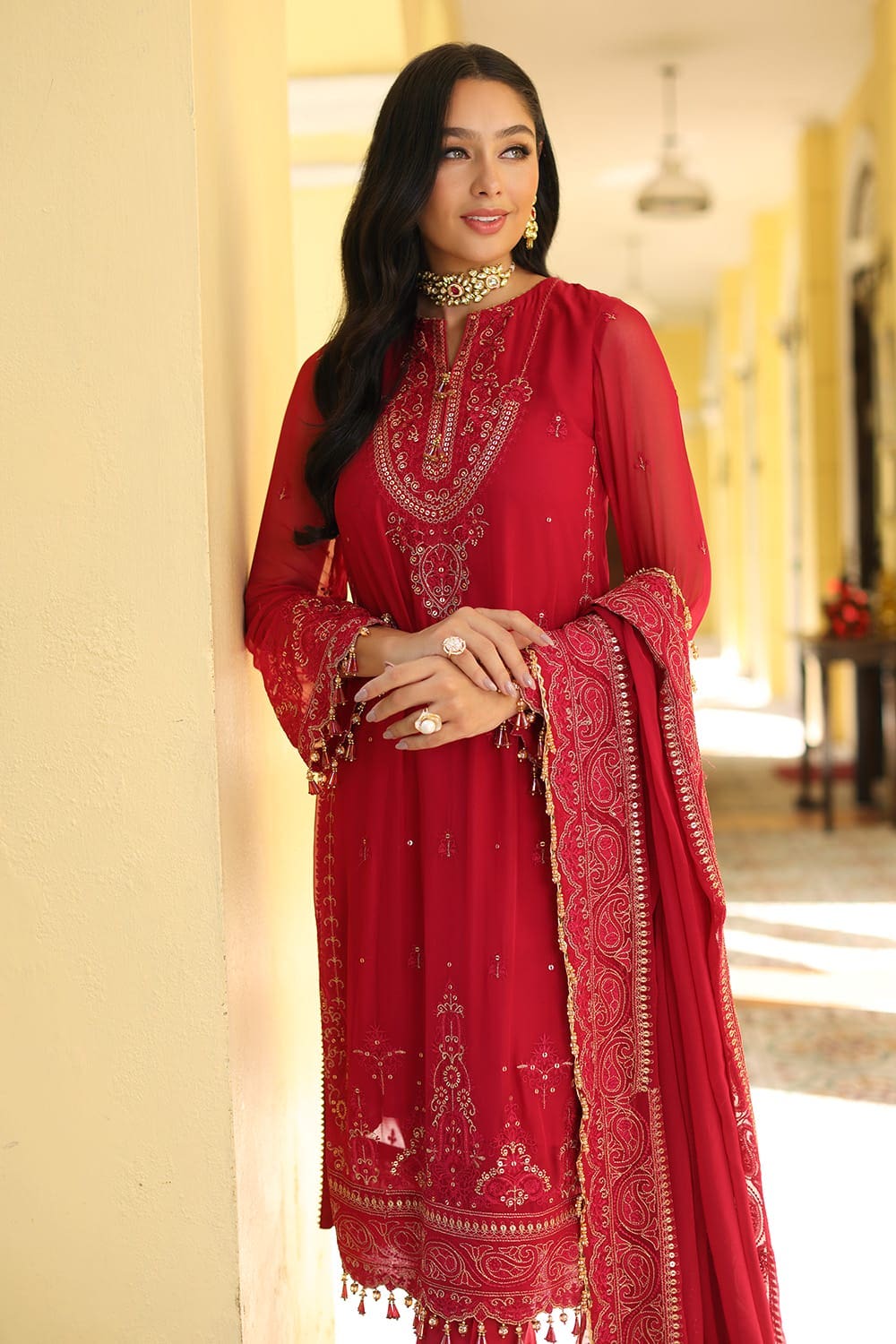 3 Piece Embroidered Chiffon Unstitched Suit with Embroidered Chiffon Dupatta and Inner LE-42019