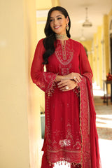 3 Piece Embroidered Chiffon Unstitched Suit with Embroidered Chiffon Dupatta and Inner LE-42019
