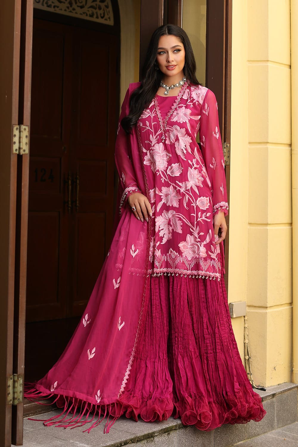 3 Piece Embroidered Chiffon Unstitched Suit with Embroidered Chiffon Dupatta and Inner LE-42020