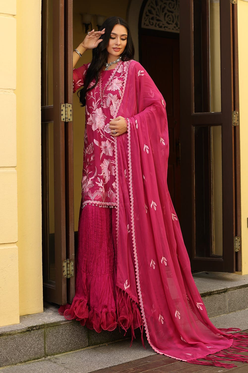 3 Piece Embroidered Chiffon Unstitched Suit with Embroidered Chiffon Dupatta and Inner