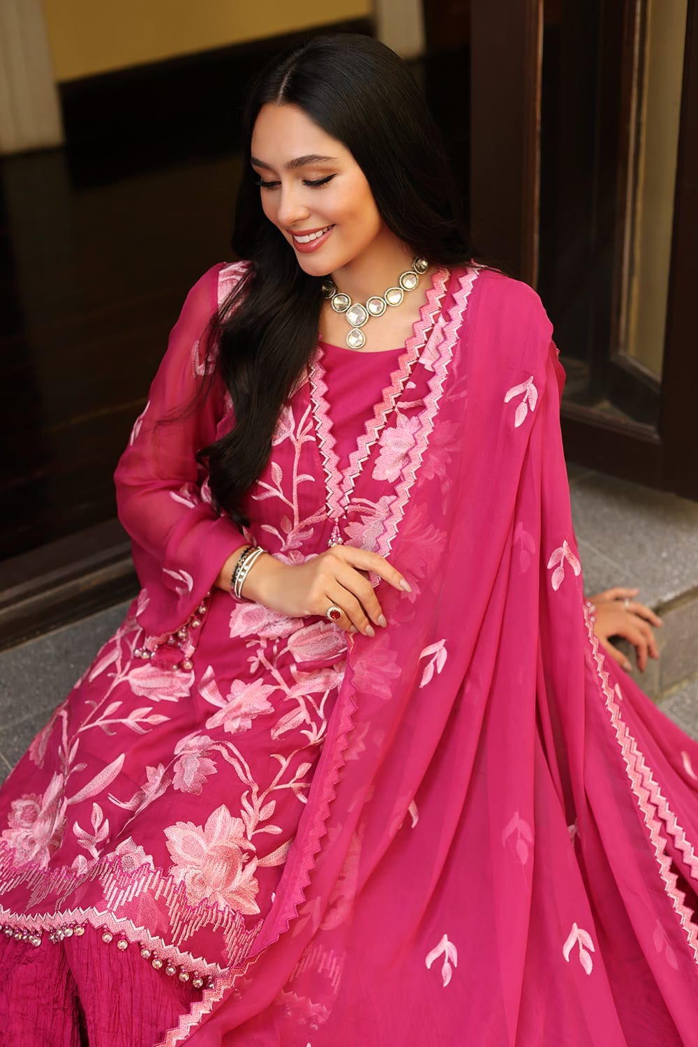 3 Piece Embroidered Chiffon Unstitched Suit with Embroidered Chiffon Dupatta and Inner