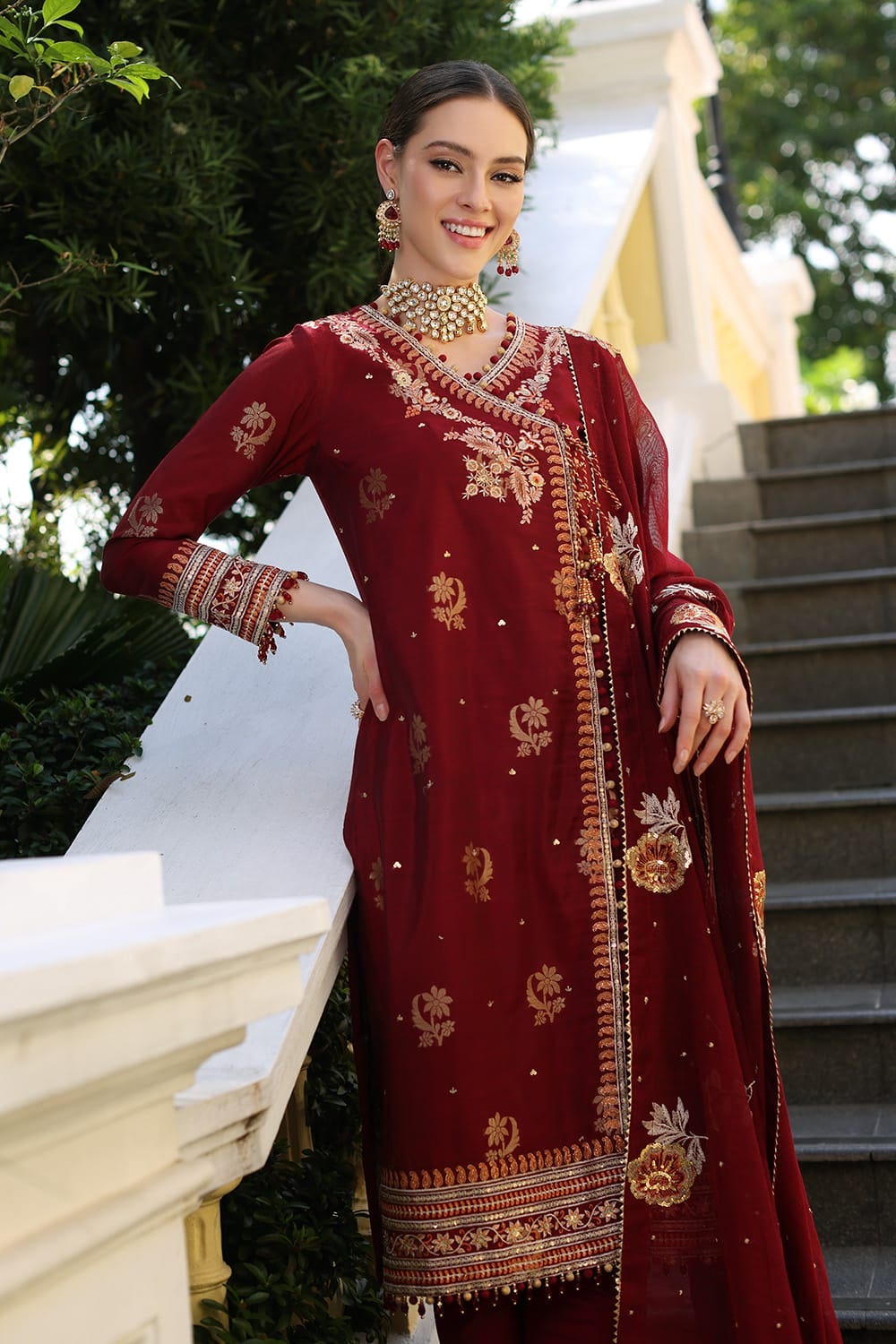 3 Piece Embroidered Jacquard Unstitched Suit with Embroidered Cotton Net Dupatta