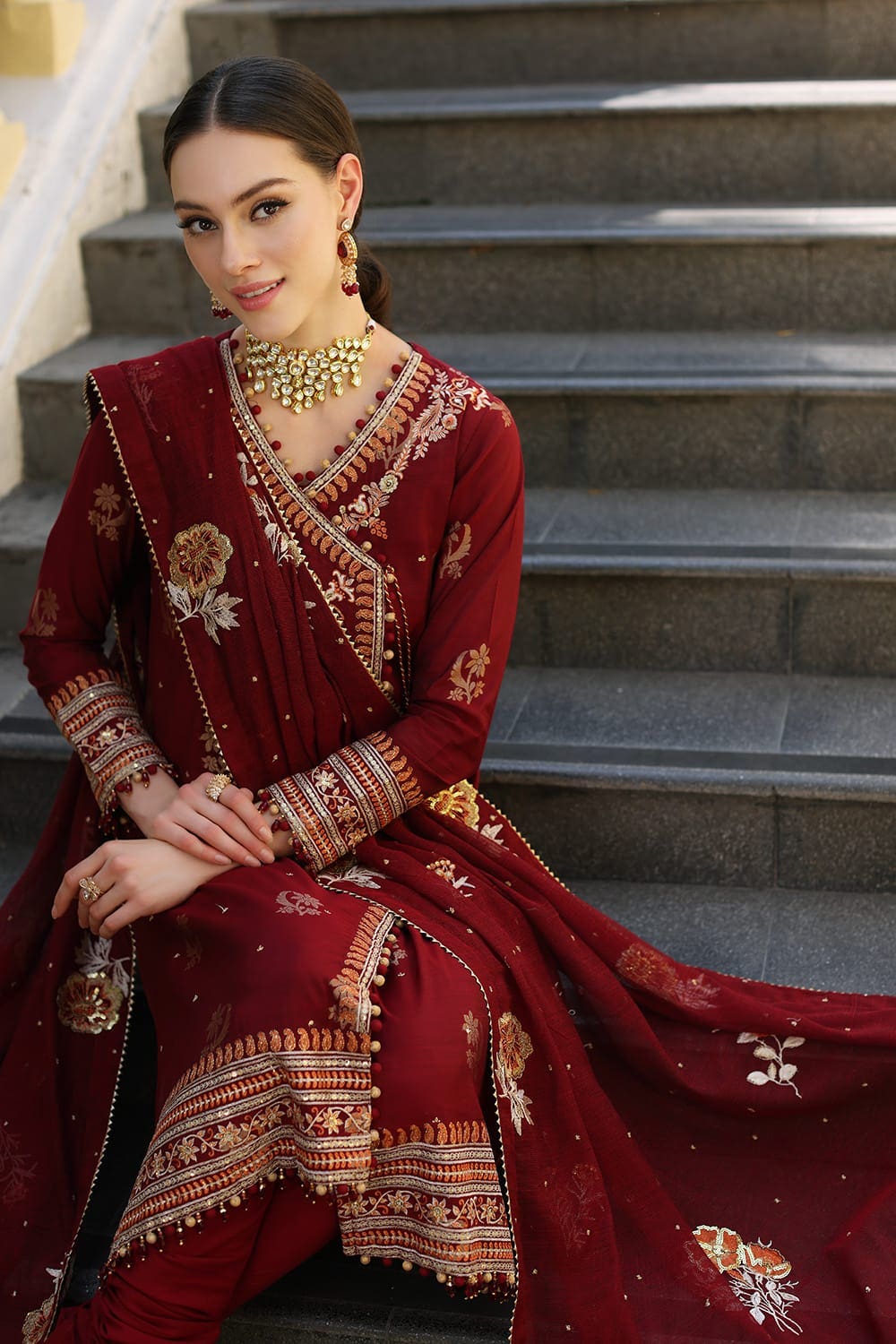 3 Piece Embroidered Jacquard Unstitched Suit with Embroidered Cotton Net Dupatta