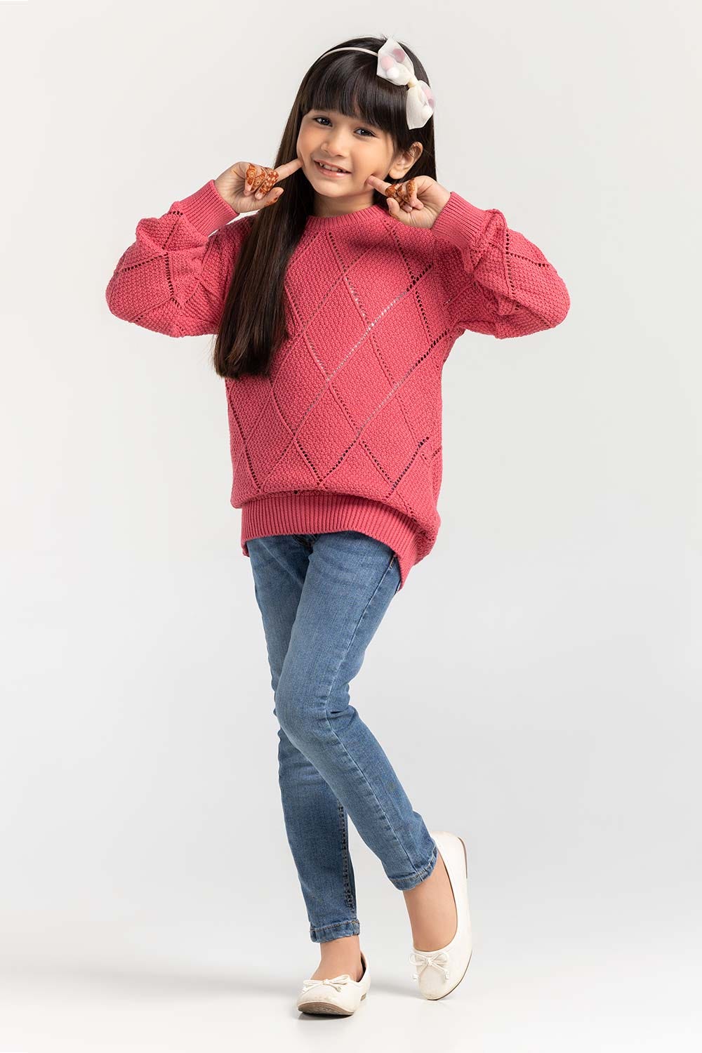 Bright Pink Cotton Crew Neck Sweater SWK-FW21-111