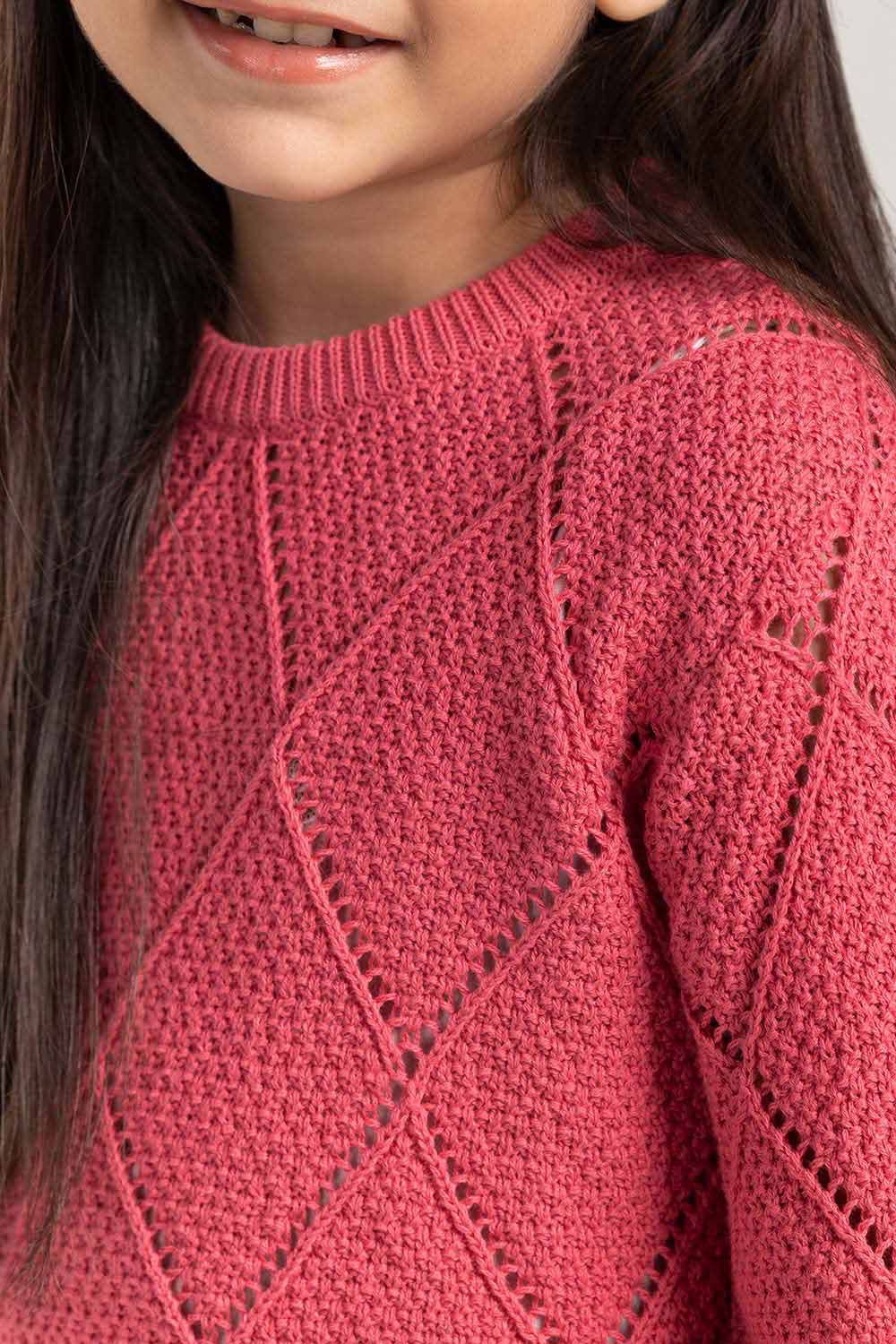 Bright Pink Cotton Crew Neck Sweater SWK-FW21-111