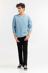 Light Blue Textured Crew Neck Sweater SWT-FFSCN22-224