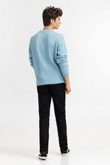 Light Blue Textured Crew Neck Sweater SWT-FFSCN22-224