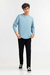 Light Blue Textured Crew Neck Sweater SWT-FFSCN22-224