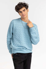 Light Blue Textured Crew Neck Sweater SWT-FFSCN22-224