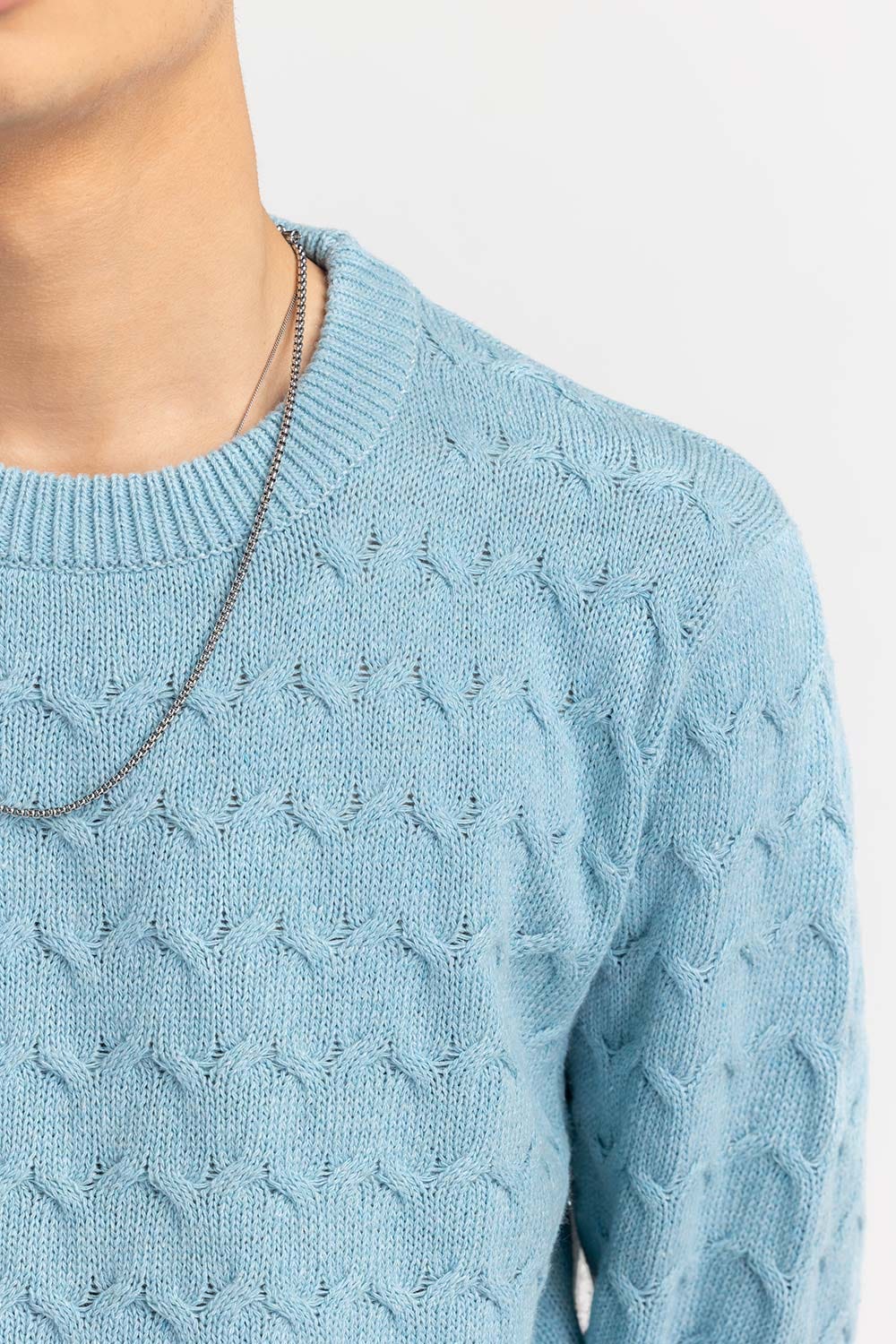 Light Blue Textured Crew Neck Sweater SWT-FFSCN22-224