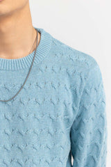 Light Blue Textured Crew Neck Sweater SWT-FFSCN22-224