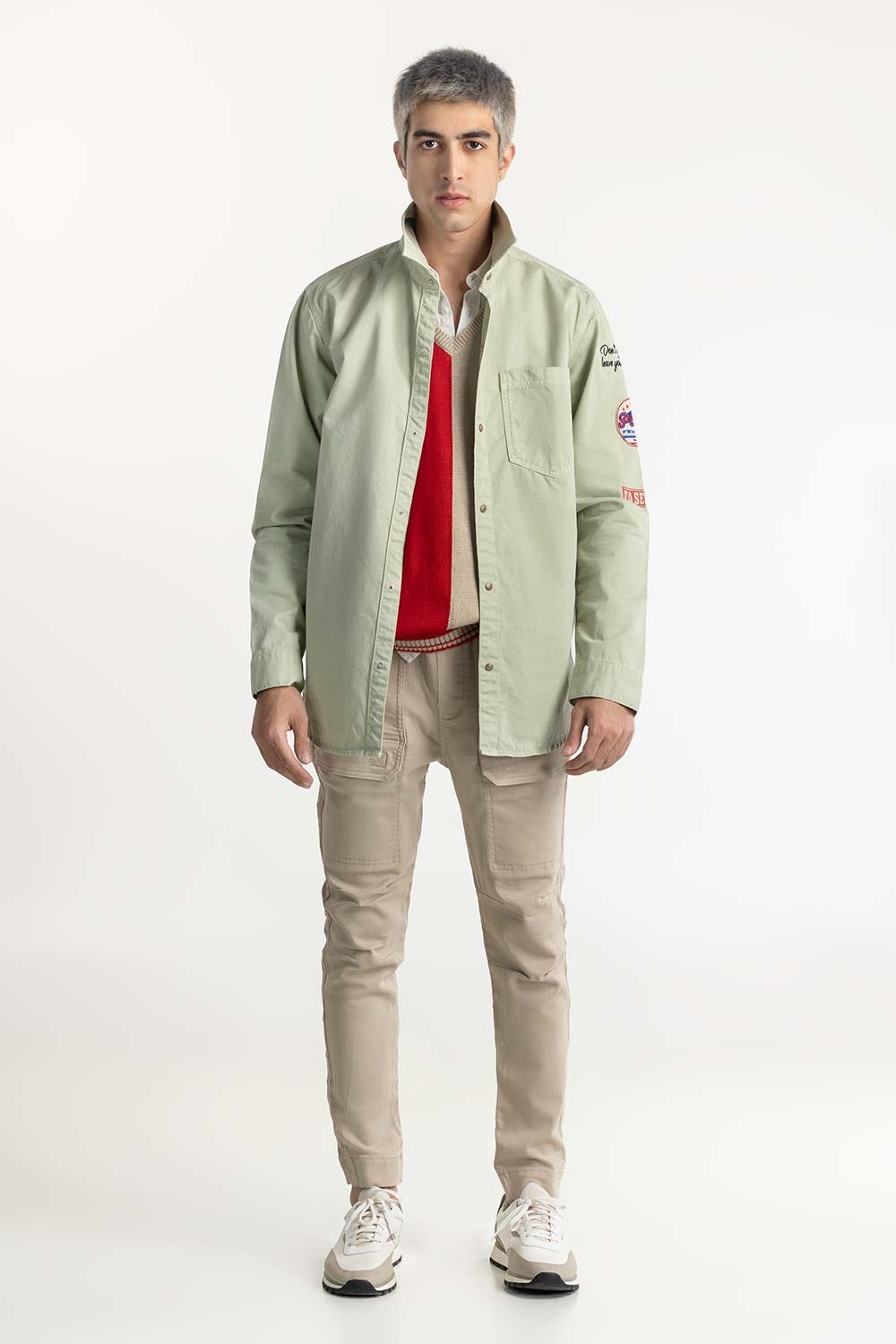 Light Green Non-Denim Overshirt 224-117-016