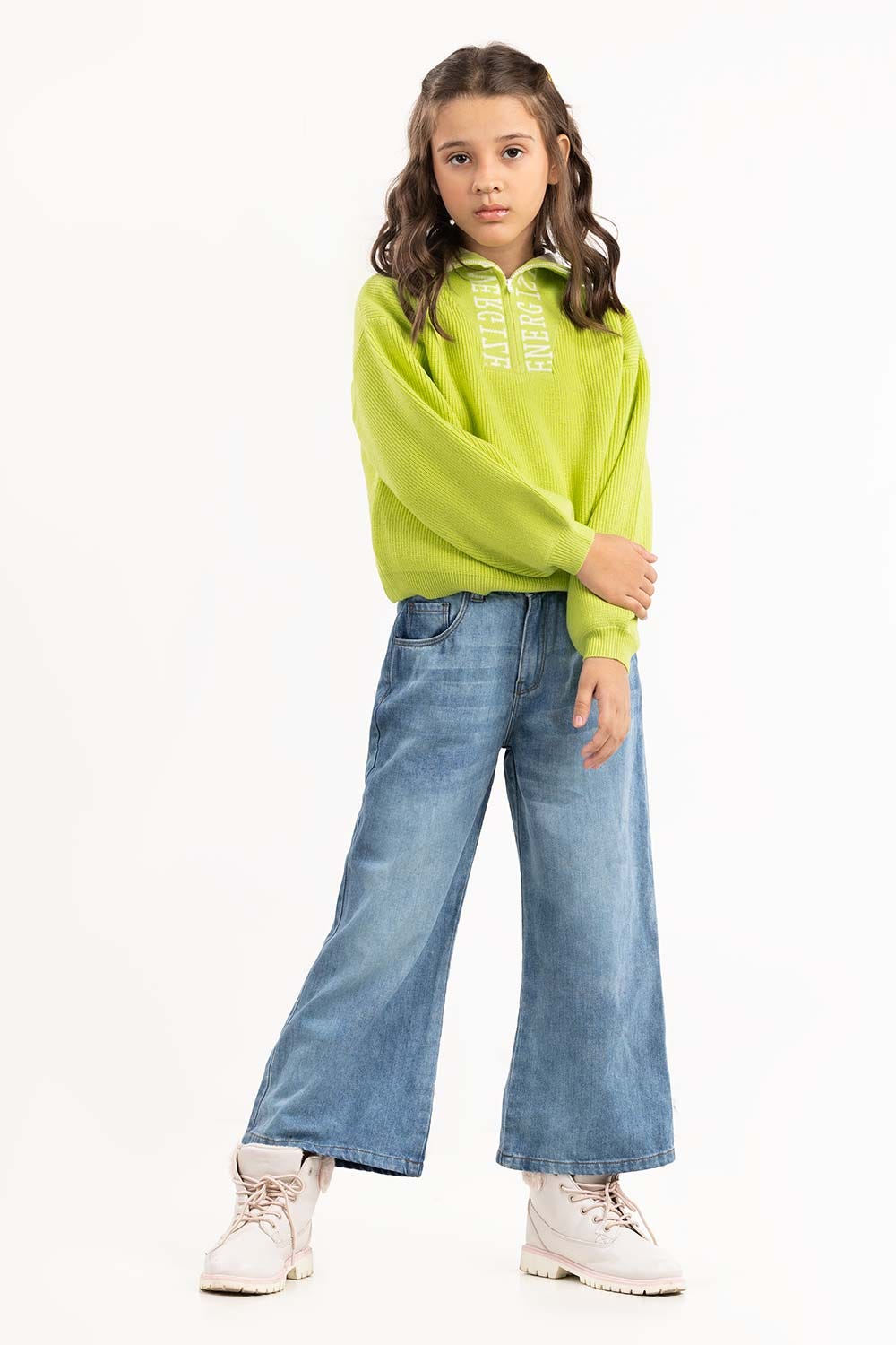 Junior Girl Light Green Sweater 224-411-031