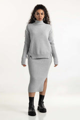 Grey Loose Fit Knit Sweater LP-576 Top