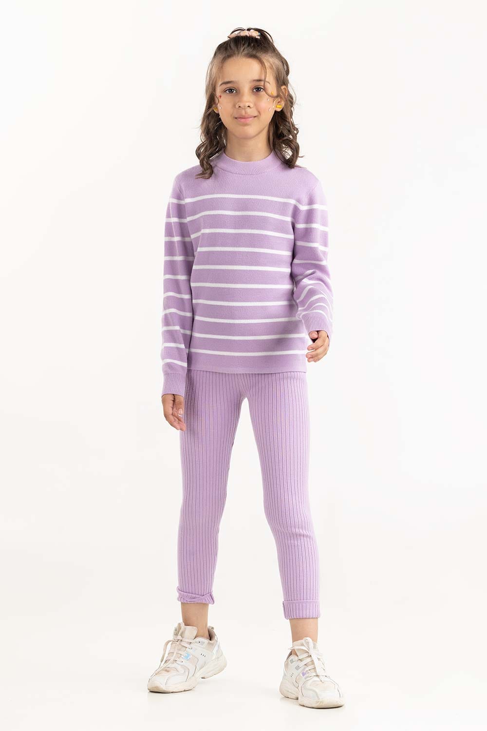 Junior Girl Light Purple Ribbed Knit Legging 224-416-302