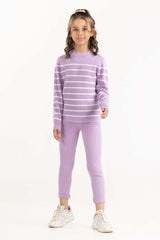 Junior Girl Light Purple Ribbed Knit Legging 224-416-302
