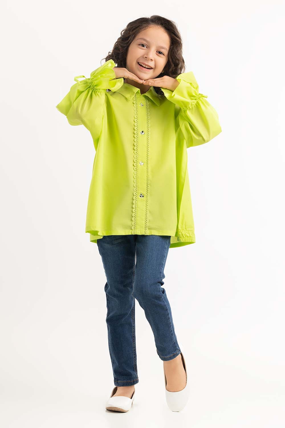 Toddler Girl Lime Punch Basic Woven Top TGWT-2210013 A