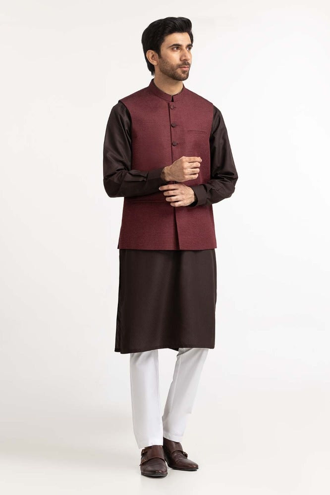 Maroon Basic Waist Coat WC-PD23-015