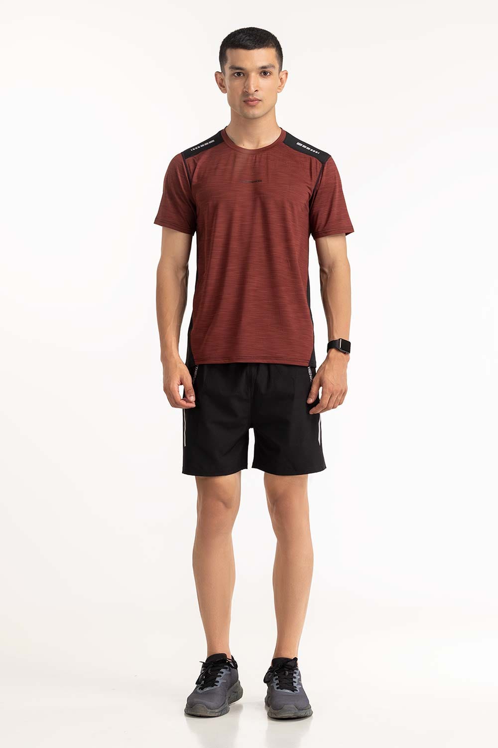 Maroon Black Textured Tee AW-TS23-011
