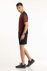 Maroon Black Textured Tee AW-TS23-011