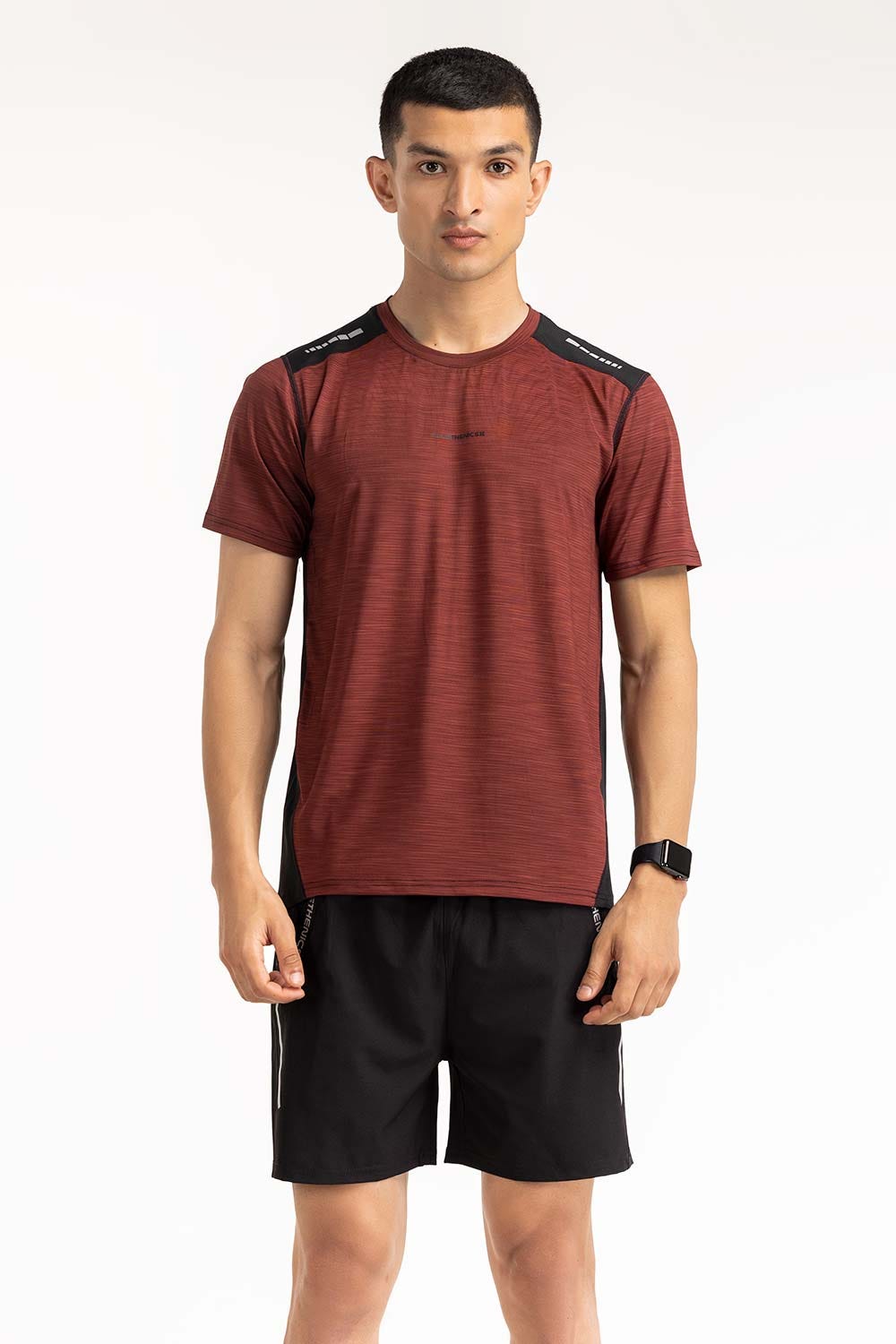 Maroon Black Textured Tee AW-TS23-011