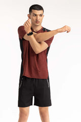 Maroon Black Textured Tee AW-TS23-011