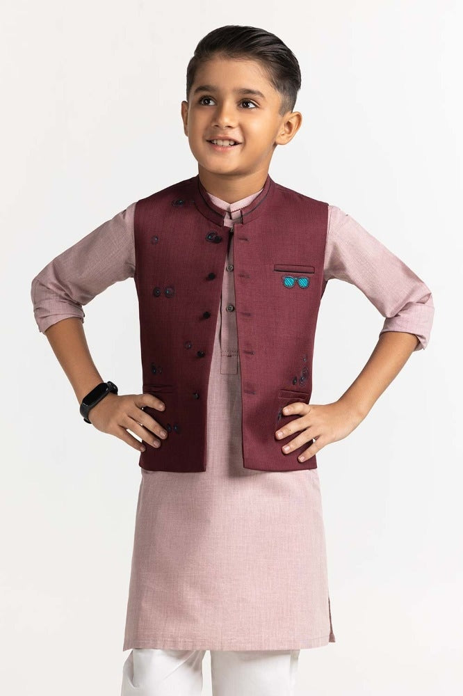 Maroon Embroidered Waist Coat KWC-PD23-009