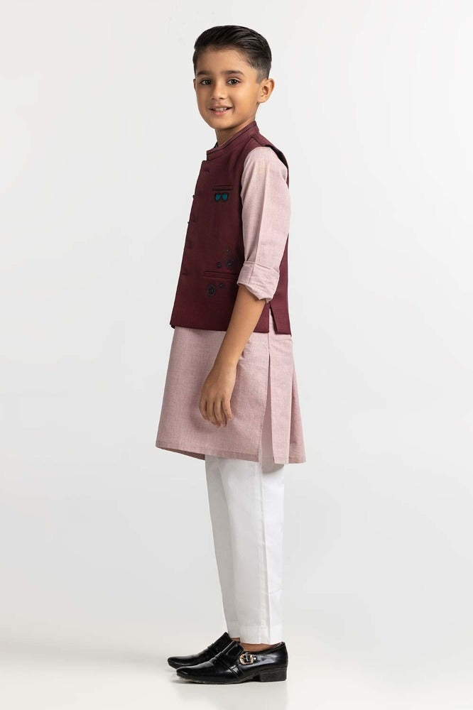 Maroon Embroidered Waist Coat KWC-PD23-009