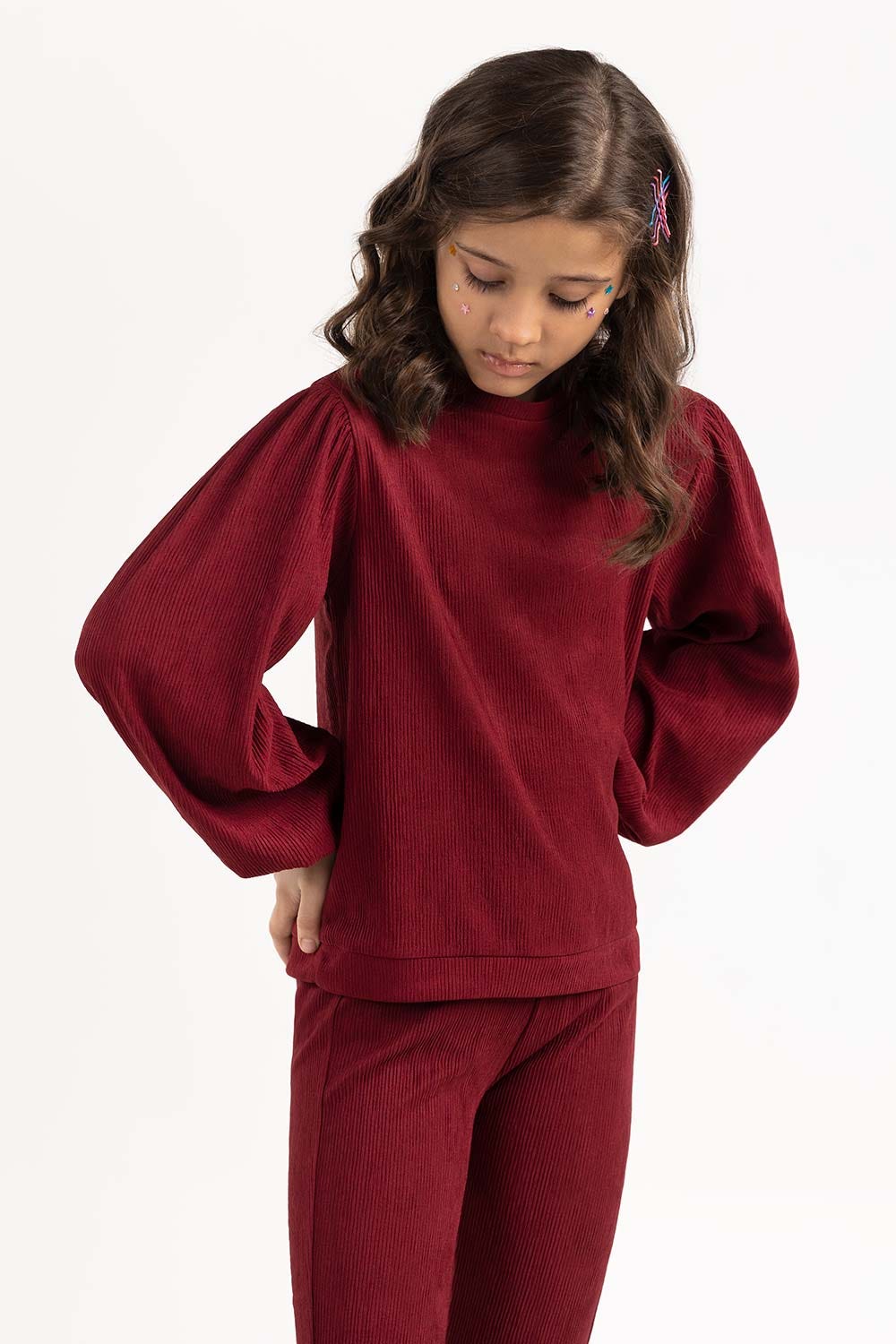 Toddler Girl Maroon Knit Blouse 224-413-044 T
