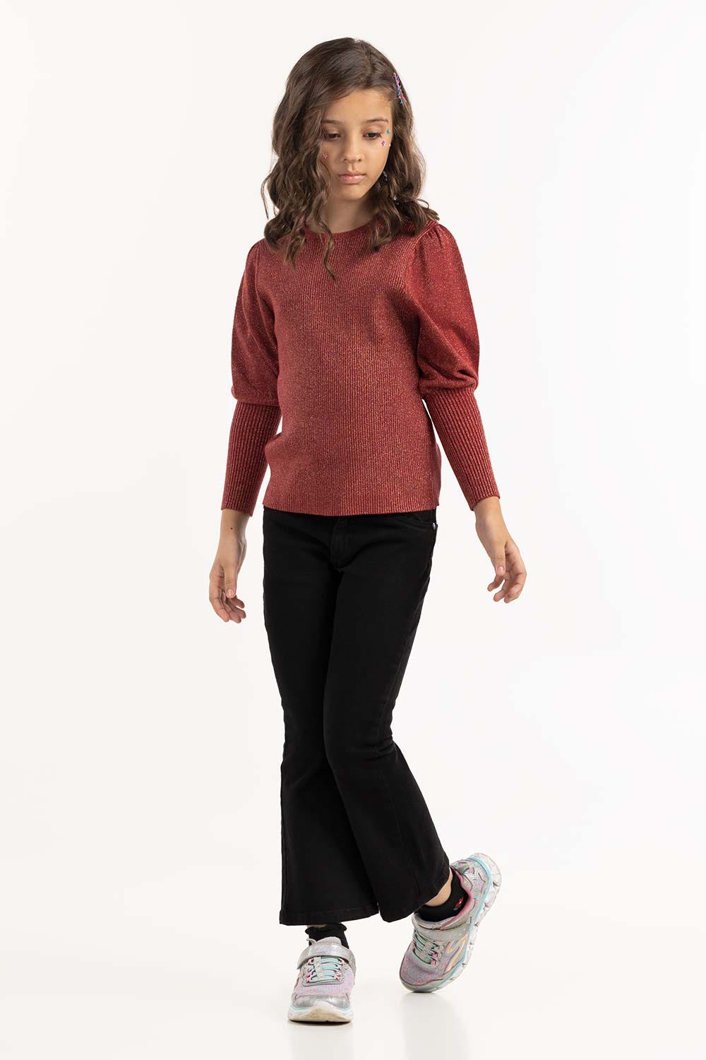 Junior Girl Maroon Knit Sweater 224-411-033