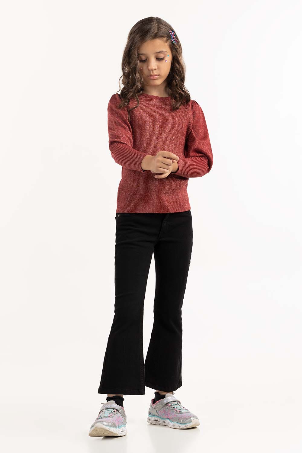 Junior Girl Maroon Knit Sweater 224-411-033